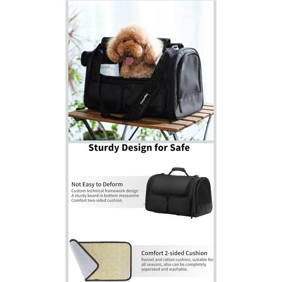 Small Cat Dog Soft Carrier Black Mesh Windows Storage Pockets Airline Approved - Picture 3 of 6
